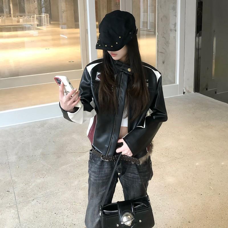 Mens Vintage PU Leather Biker Jacket Slim Fit Streetwear Motorcycle Coat Casual Outerwear