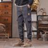 2024 Мужской бархатный комбинезон в американском стиле на осень/зиму: Универсальные, свободные, теплые, повседневные брюки