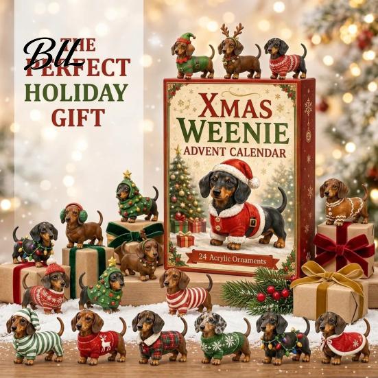 Christmas Holiday Gift 2026 Dachshund Advent Calendar, 3D Countdown Collectible Ornament Set with 24 Mini Dog Figures, for Kids Toys