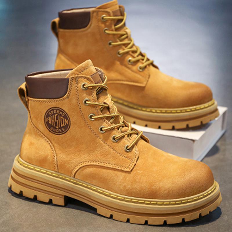 Ботинки из ревеня ботинки Мартина весенне-осенние мужские кожаные ботинки 2025 новые увеличивающие рост на толстой подошве рабочие короткие ботинки