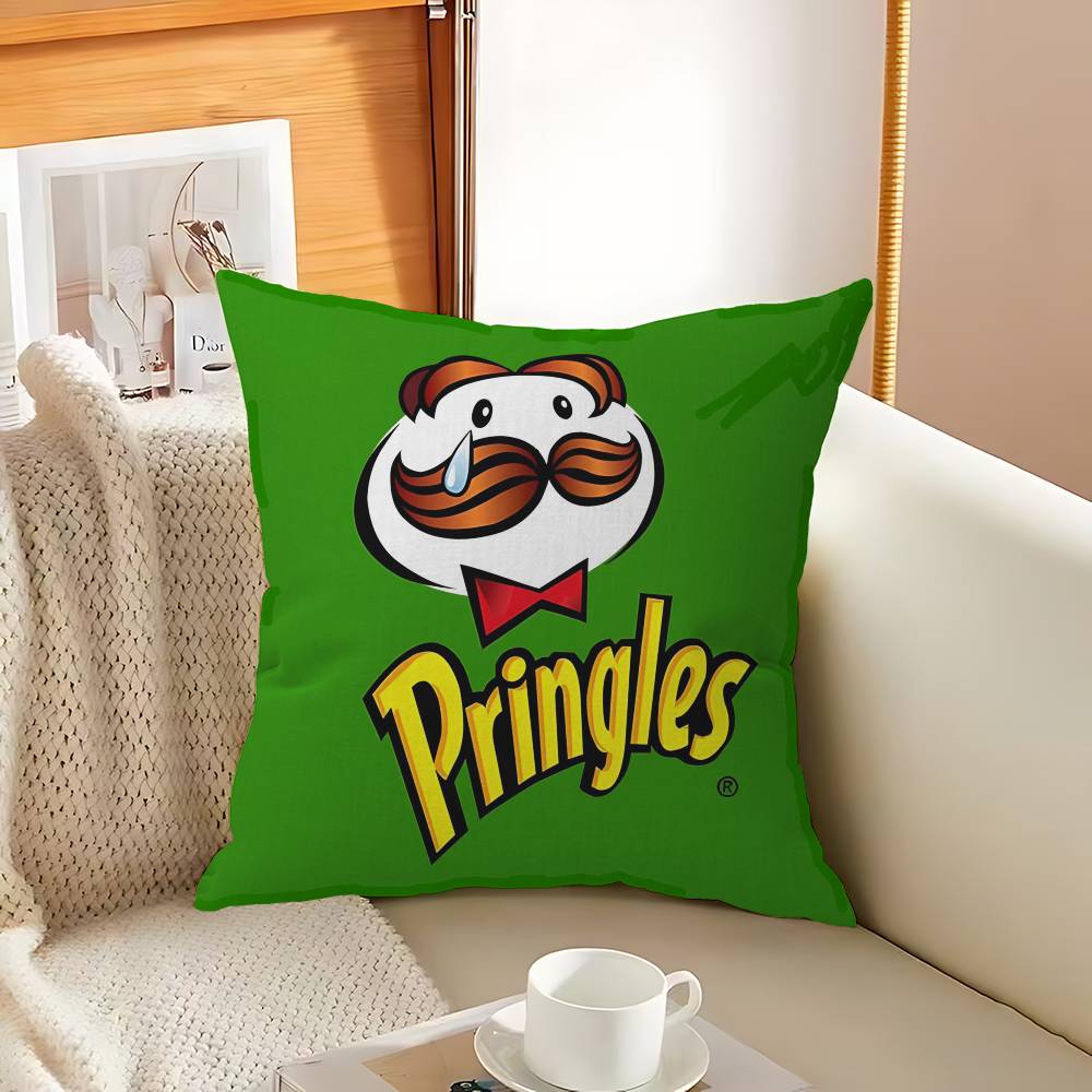 Классическая закуска ЛОГО P-Pringles Наволочки Мультяшная Декоративная для Дивана Домашняя Двусторонняя Печать Короткий Плюш Милая Наволочка