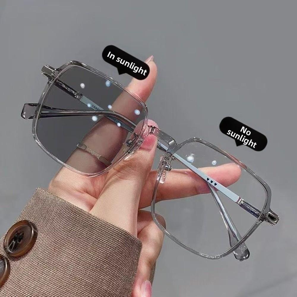 Large Frame UV Resistant Glasses Classic Box Frame Intelligent Color Changing Glasses Indoor