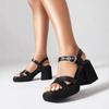 Ladies Shoes 2024 New One-word Buckle Women's Sandals Summer Solid Pleated Open Toe High Heels Water Proof Sandals Women