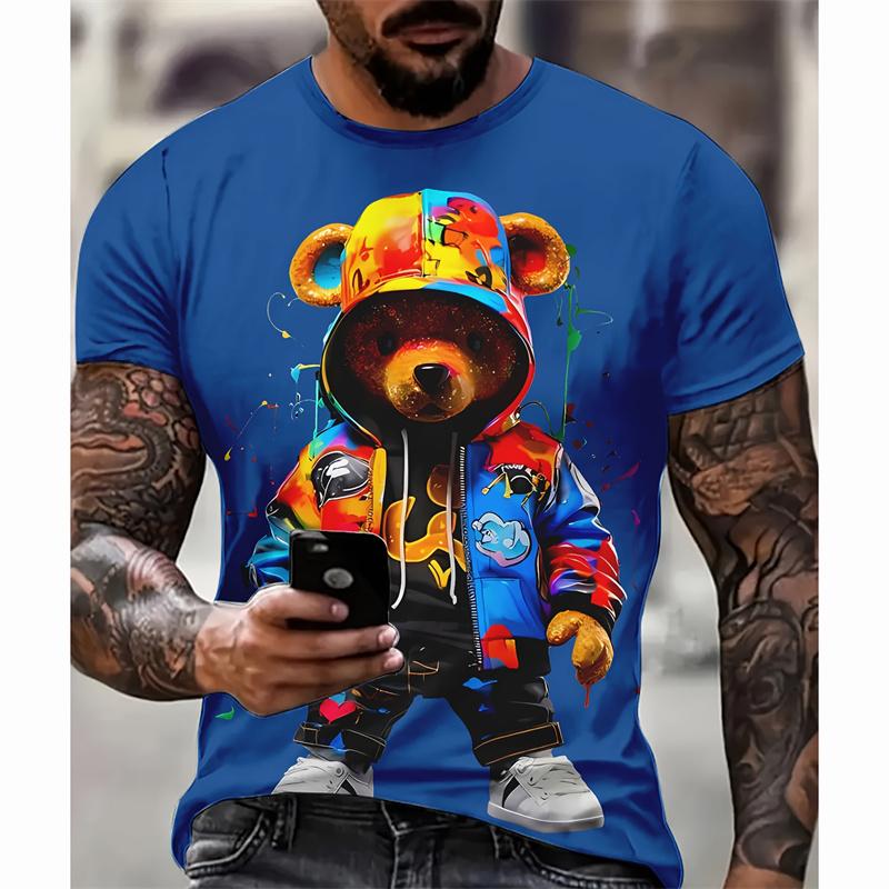 Футболка с рисунком медведей для мужчин и детей, милые футболки с 3D-принтом в виде животных, летняя мода, короткий рукав, круглый вырез, футболки Y2K