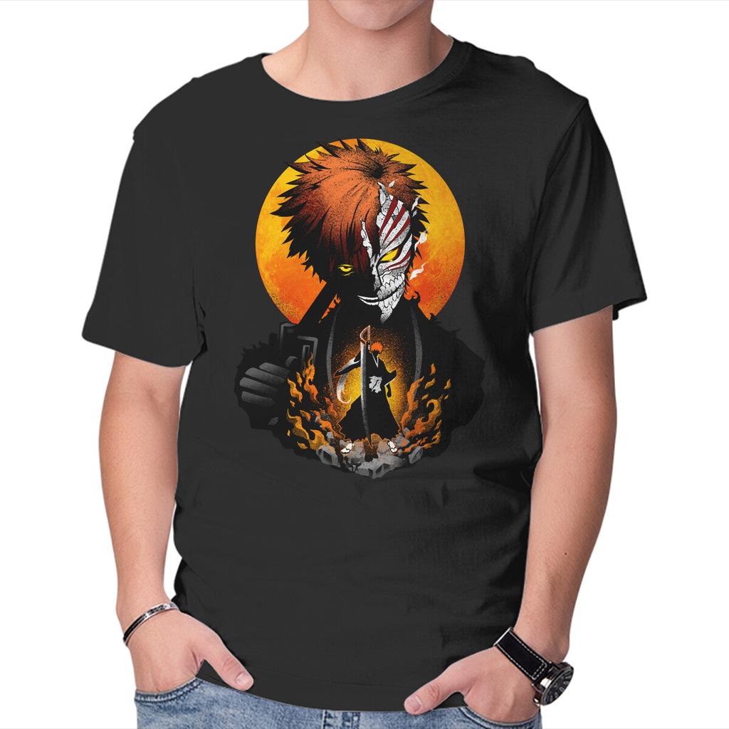 Unisex Crew Neck T-Shirt Hollow Mask Ichigo Graphic Short Sleeve Casual Tee