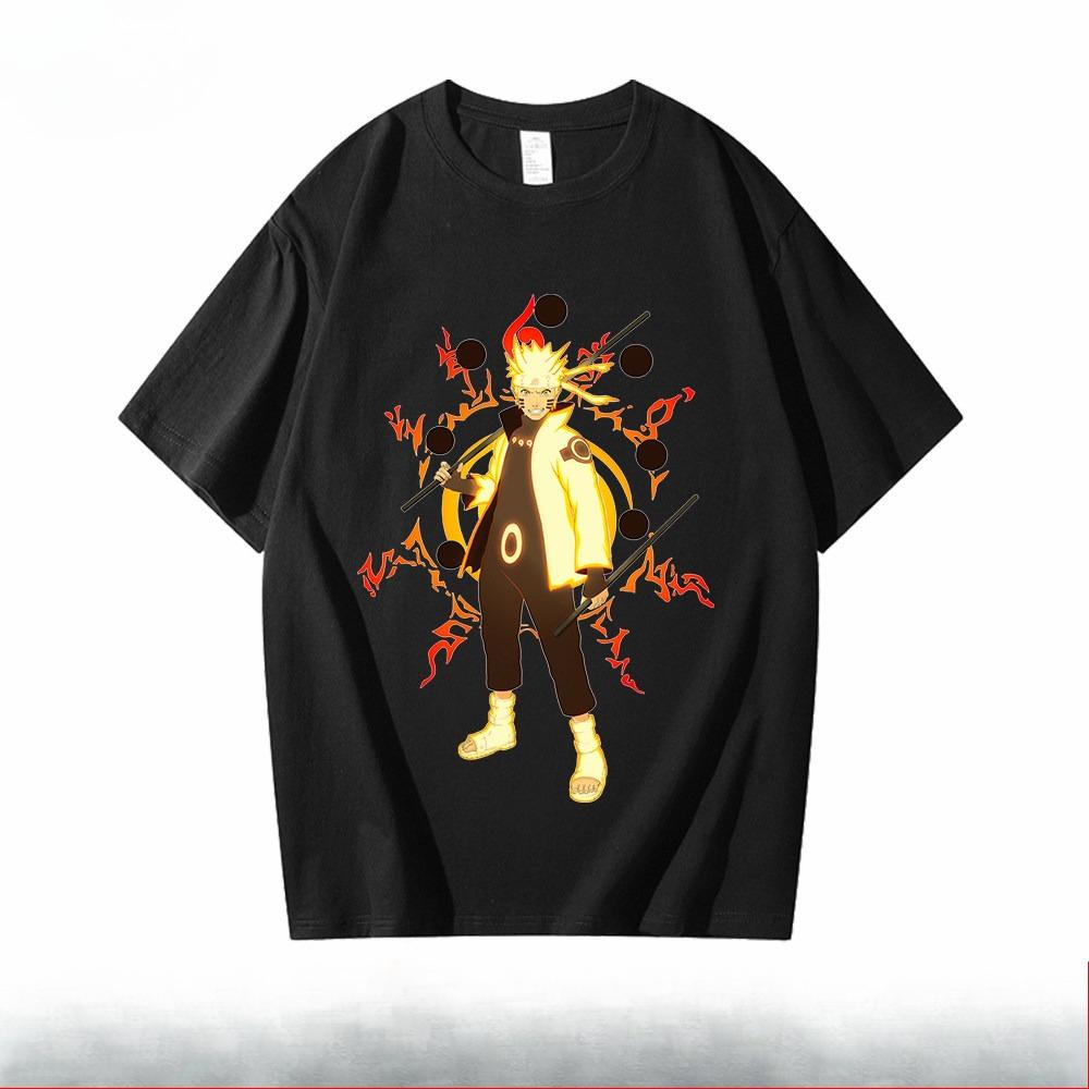 Naruto Trendy Brand Black Childrens Tshirt Summer New Anime Peripheral Printed Parent Child Wear Pure Cotton Fashion Tshirt