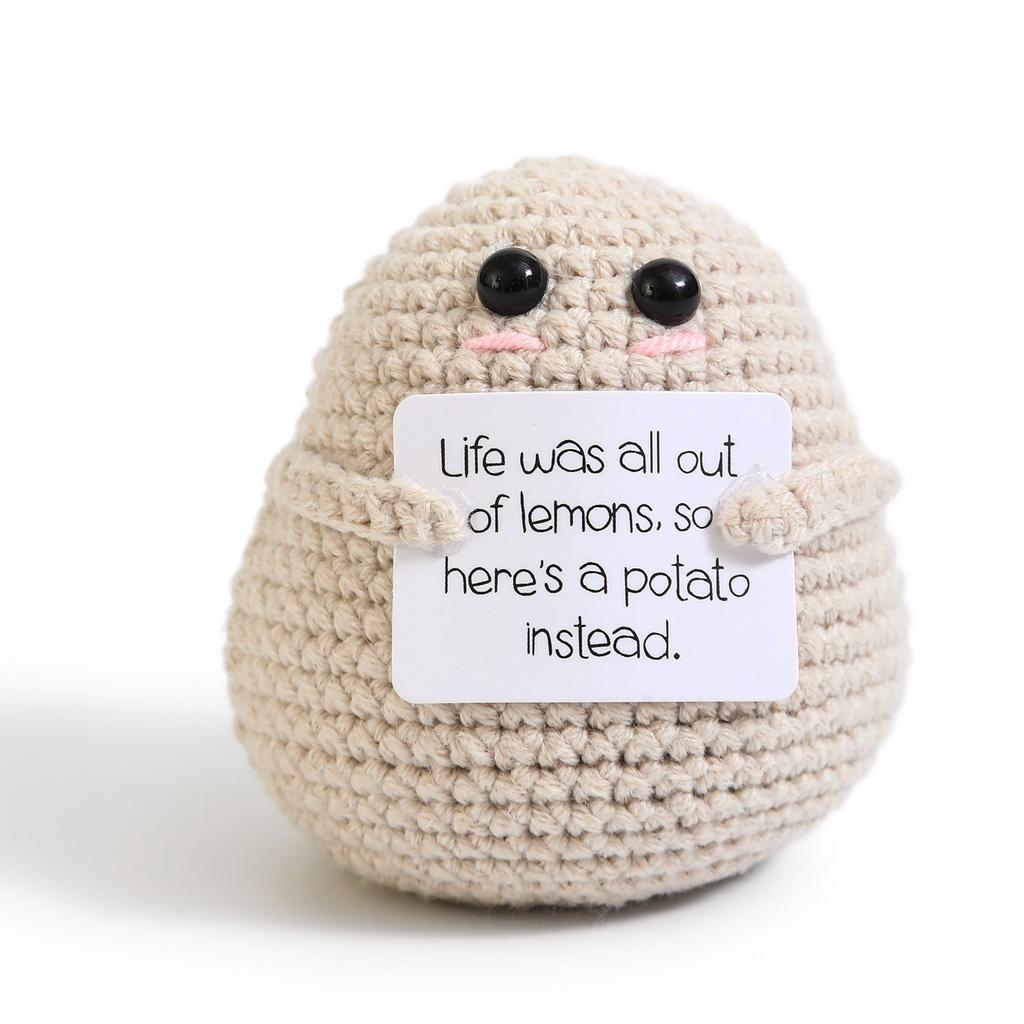 Positive Crochet Potato Doll with Card Handmade Knitted Emotional Support Hug Pocket Cucumber Ornament Room Decor Christmas Gift