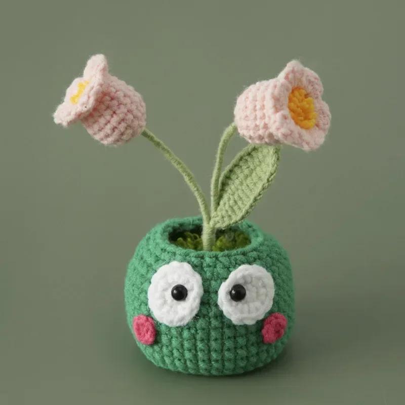 Mini Animal Crochet Potted Cute Handwoven Cartoon Flowers Creative Hand-knitted Car Home Desktop Shelf Decor Items Gift