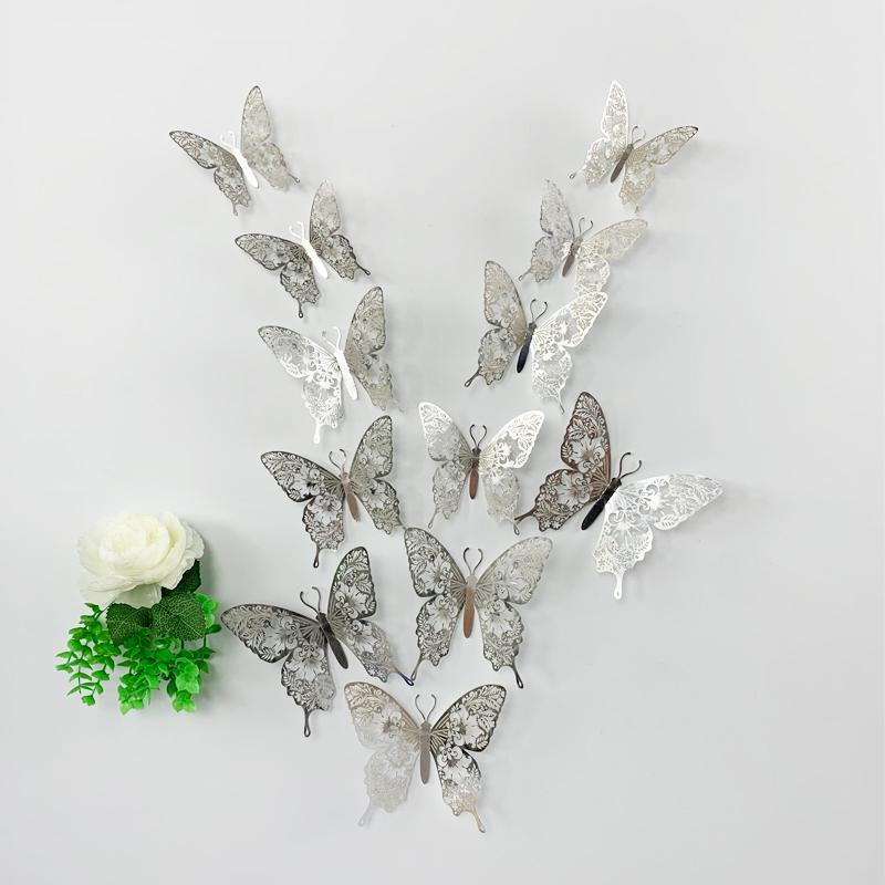 12pcs/Lot 3D Hollow Colorful Butterfly Wall Sticker For Children Room Kids Room Decor Wedding Decoration Living Room Bedroom Art