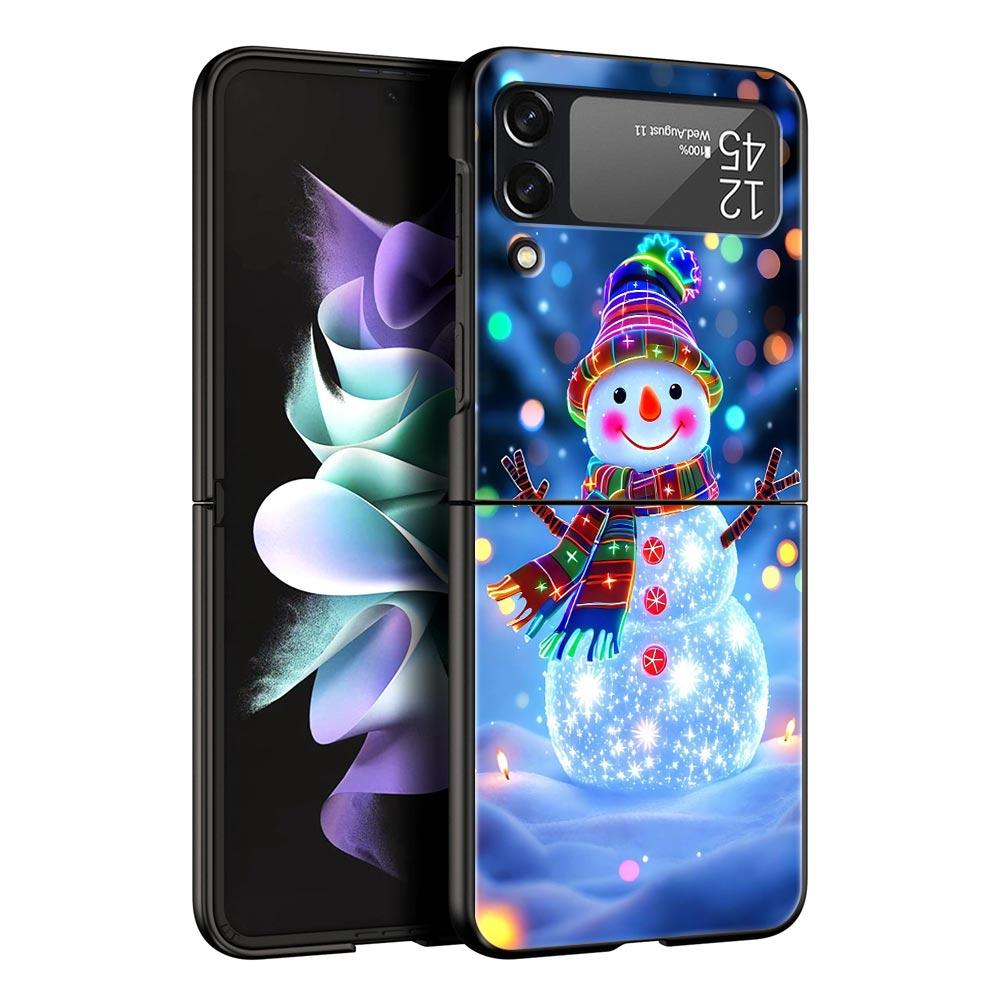 Рождественский Снеговик Жесткий ПК Чехол для Телефона Для Samsung Galaxy Z Flip 7 6 5 4 Черная Крышка Для Galaxy Z Flip 3 Складной Корпус Fundas Сумка
