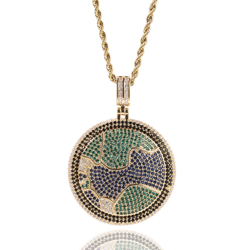 New Full Diamond Rotatable Earth Pendant Copper Inlaid AAA Zircon Hip Hop Cool Stylish Pendant