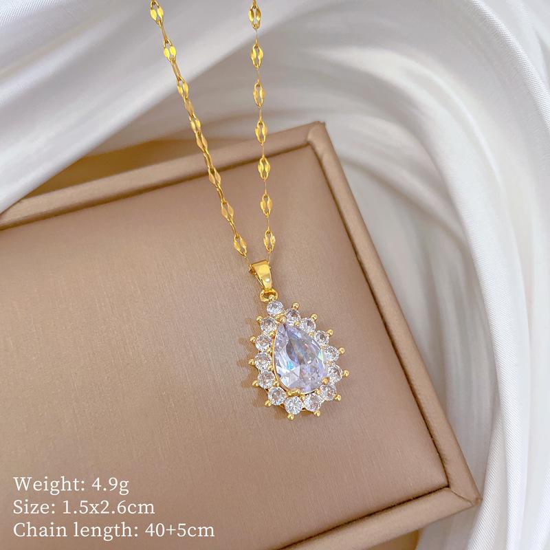 Full Diamond Water Drop Necklace Earrings Set Light Luxury Slightly Inlaid Personalized Temperament Banquet Ear Jewelry Combination