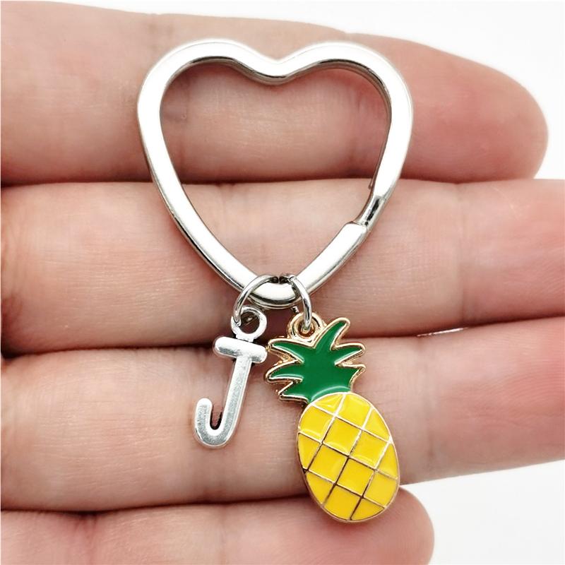 26 Letters Initial Pineapple Keychain Heart Keyring Pineapple Pendant Jewelry Fruit Charms Best Friends Keychain Gifts