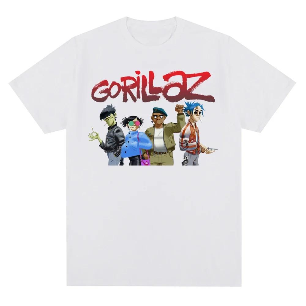Музыкальная группа Gorillazs Punk Rock Print 90-е Повседневная одежда с коротким рукавом Трендовая летняя мужская футболка с круглым вырезом