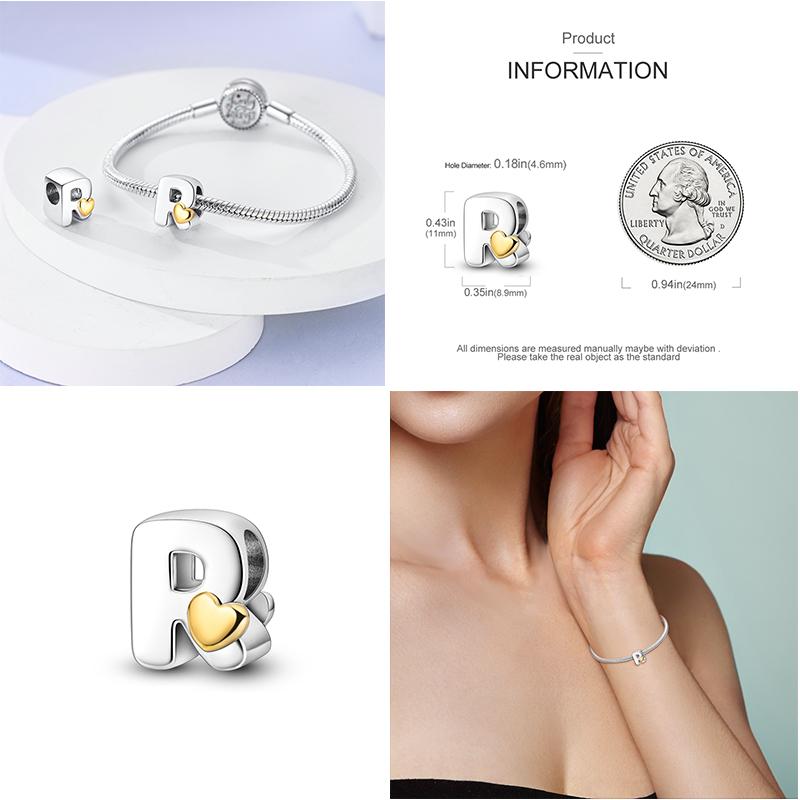 Новый 26 AZ Алфавит Бусина S925 Стерлингового Серебра Сердце ЛЮБОВЬ Письмо Шарм Подходит Оригинальный Браслет CZ Циркон Бисер Ювелирные Изделия