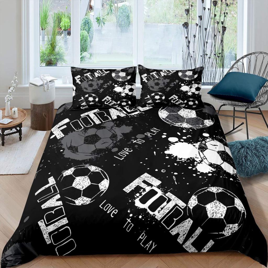 Комплект пододеяльника для футбола «Синее пламя» для подростков, мальчиков, 3D-принт, комплект пододеяльника с футбольным рисунком, полный размер, комплект постельного белья «Огонь и лед», размер «Квин»