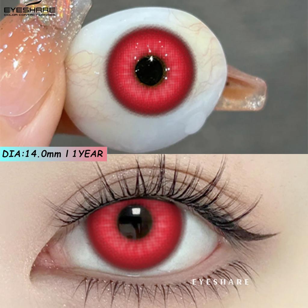 Eyeshare Абсолютно новые цветные контактные линзы для ролевых игр на Хэллоуин, синие очки с красным зрачком, розовые косметические линзы, цветные линзы для макияжа в стиле аниме, 1 пара