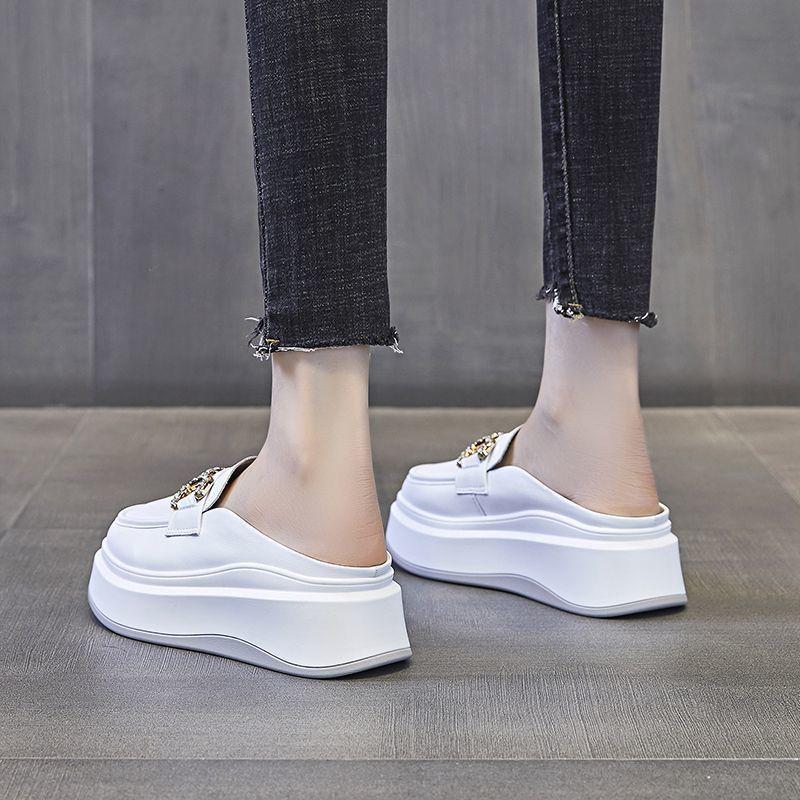 Baotou Half Slippers Women's New Summer Thick-soled Heel-less Half-support Single Shoes Wear a Pair of Lazy Shoes