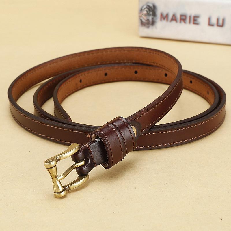 Женский узкий ремень из натуральной кожи с металлической пряжкой для платья и повседневных нарядов