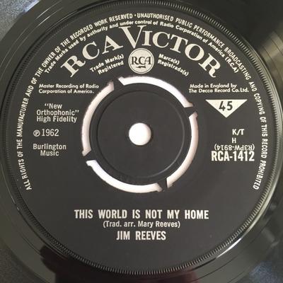 7-дюймовая пластинка ДЖИМ РИВЗ - Этот мир не мой дом RCA1412 RCA Victor 1962 Великобритания Поп Б/У