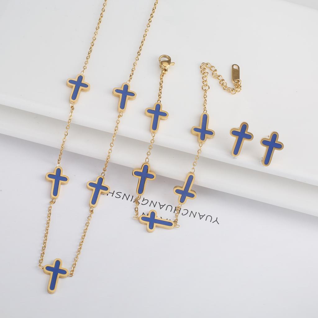 3PCS Hot Sale Stainless Steel Cross Bracelet Jewelry Set Necklace Earrings Charming for Women Luxury Daily Party Jewelry Gift