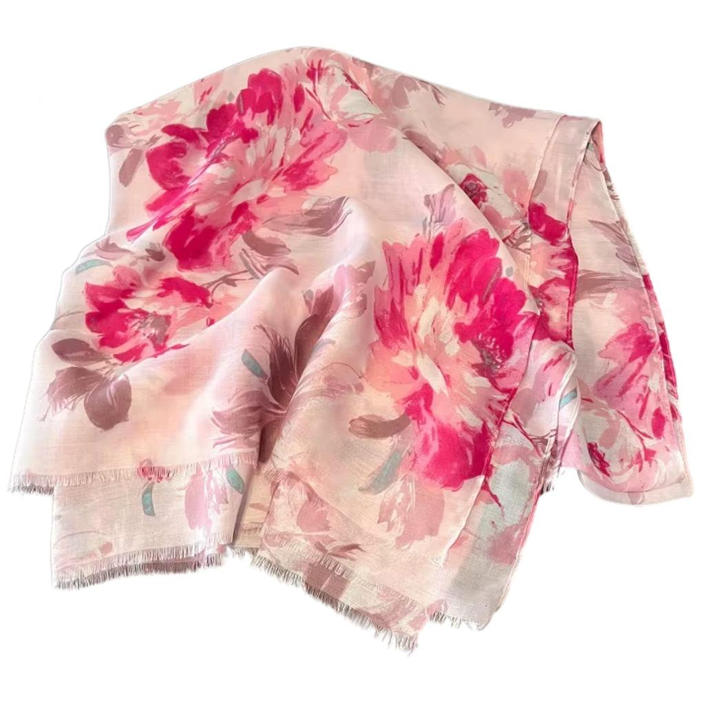 Pink Floral Shawl - Light and Feminine Accent 180x90
