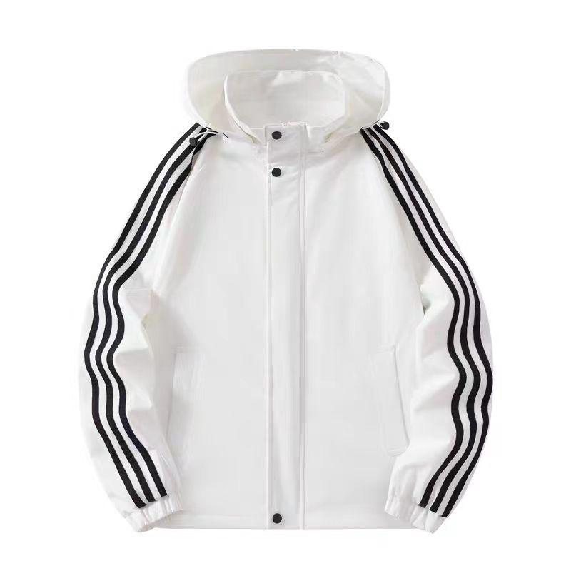 Men's Three-Stripe Hooded Bomber Jacket - Casual, Loose Fit for Autumn/Winter