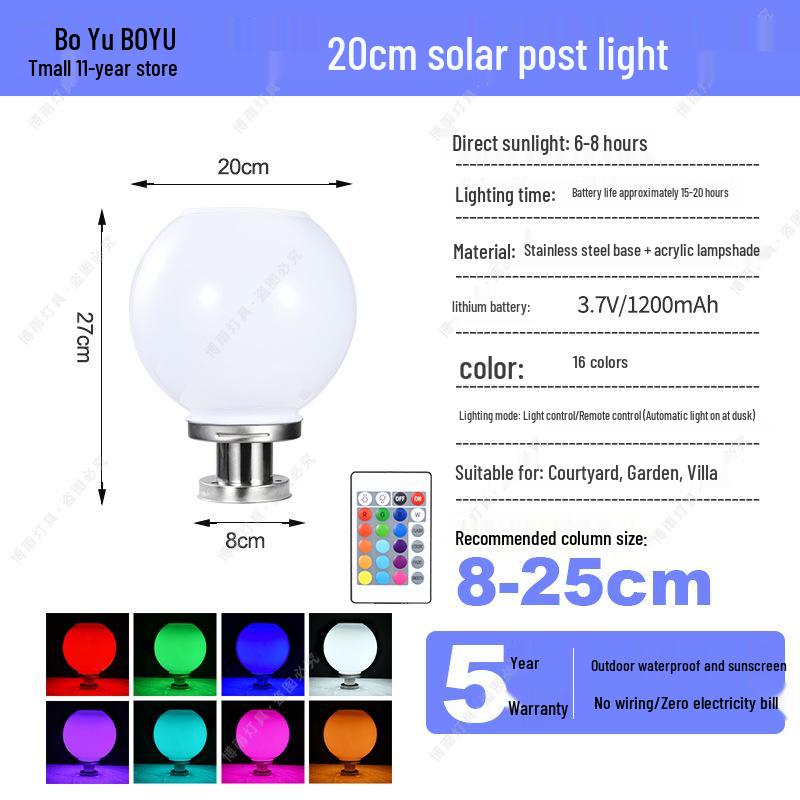 Solar-Powered Outdoor Pillar and Gate Lights for Courtyard and Villa Entrances