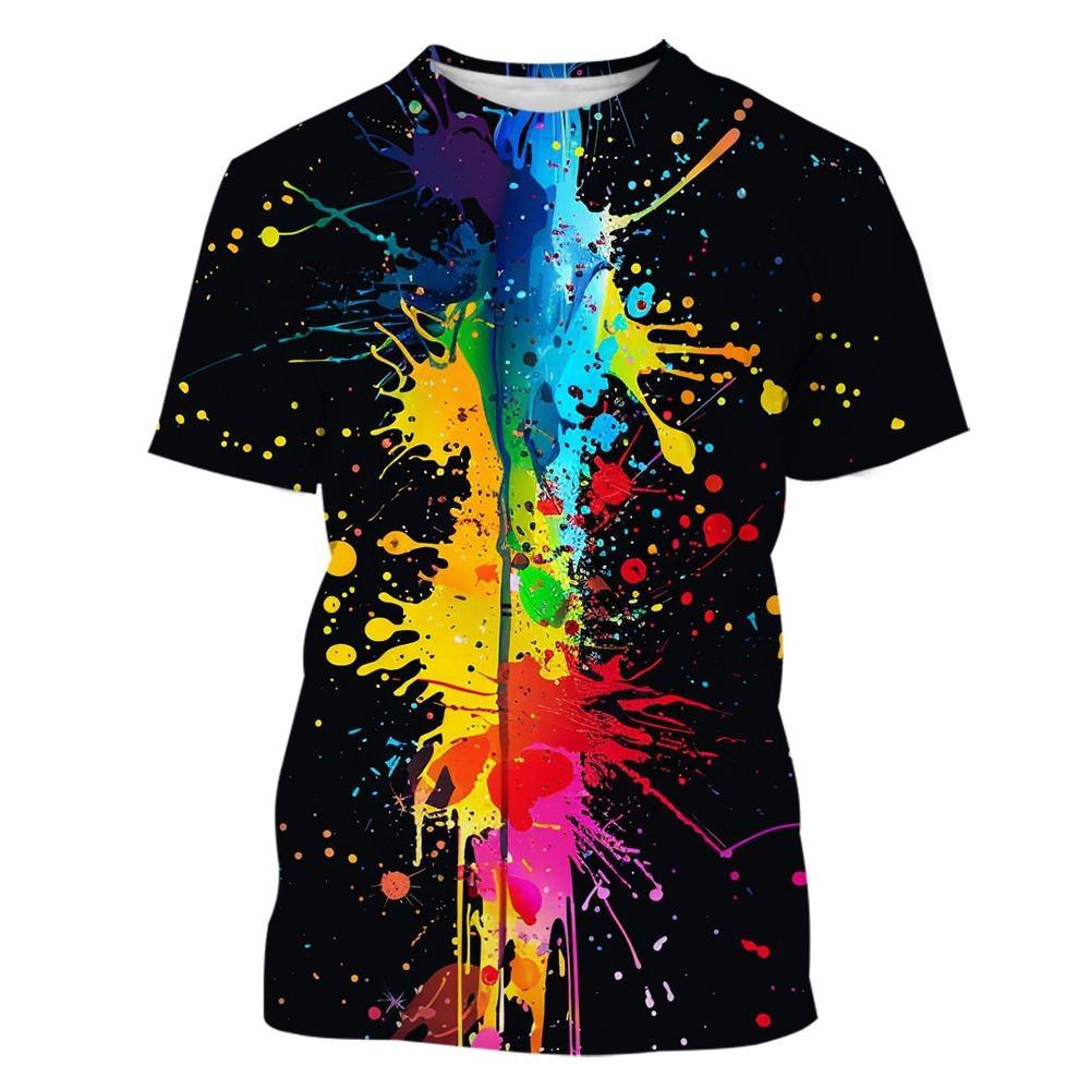 Мужская красочная 3D-печатная хип-хоп-персонализированная футболка с короткими рукавами