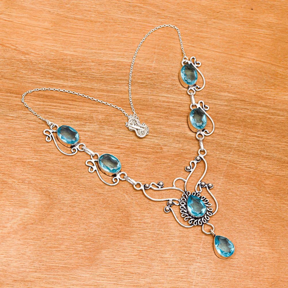 Комплект ожерелий с драгоценными камнями из швейцарского синего кварца 16-18 дюймов
