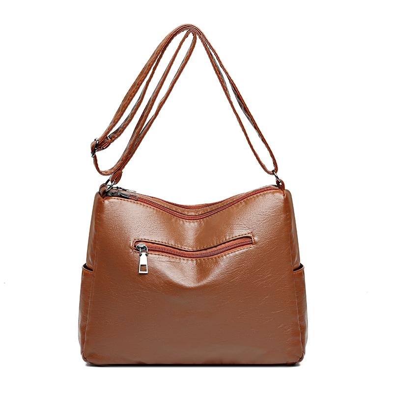 Female Soft Leather Large Capacity Middle-Aged Shoulder Crossbody Bag Multi-Layer Mother Bag