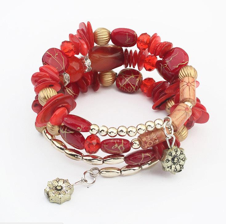 Retro Bohemian Multi-layer Crystal Turquoise Agate Beaded Bracelet