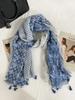 Retro Artistic Cotton Linen Scarf Women's Summer Sunscreen Awl Travel Photoaphy Beach Towel Multi-Functional Lon...
