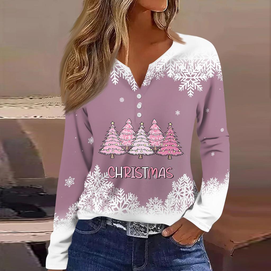 Жен. Футболка Футболка Пуговицы Цветочный принт Длинный рукав Повседневные Выходные Мода Классический Классический V-образный вырез Обычный Топ