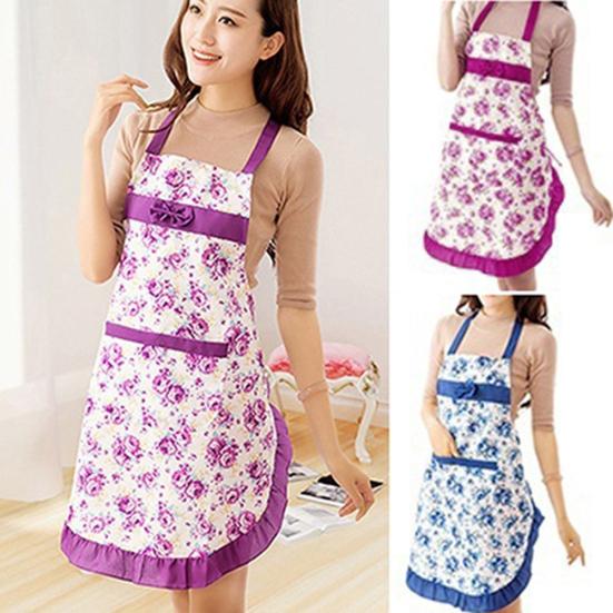 Женщины Bib Цветочный принт Bowknot Кухня Ресторан Кулинария Карманное платье Фартук