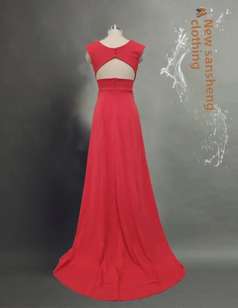 Вечернее платье Cross-Border 2024 года с оборками красного, черного и белого цвета и средней длиной талии