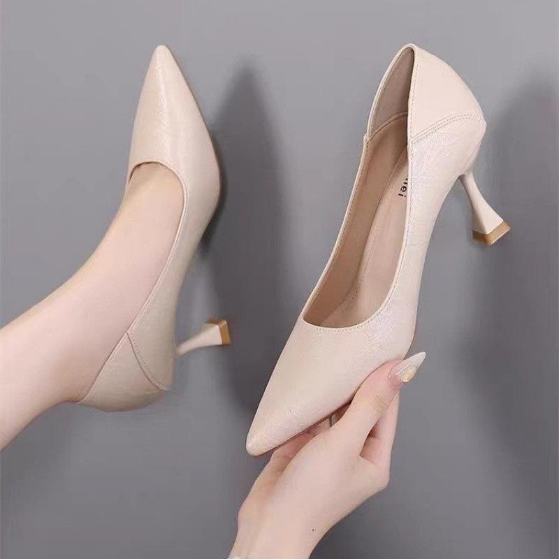 Модные женские туфли на тонком каблуке, осенние, новые, с острым носком, с неглубоким ртом, туфли без застежек, темперамент, на высоком каблуке, с низким верхом