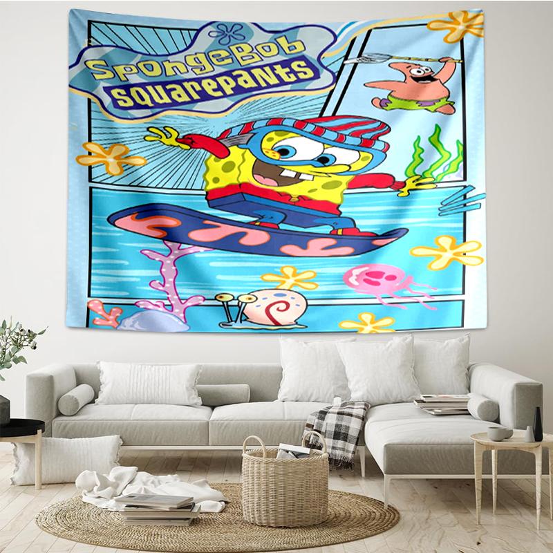 SpongeBob SquarePants Print Tapestry, Backdrop, Easy Setup, Ideal for Bedroom, Office & Living Room, with Aesthetic Wall Hanging Decor.