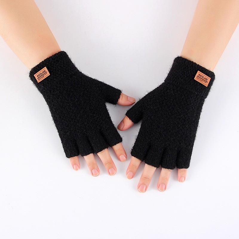 Autumn And Winter Men's Half-finger Warm Knitted Gloves Adult Thickened Cycling Fingerless Outdoor Gloves