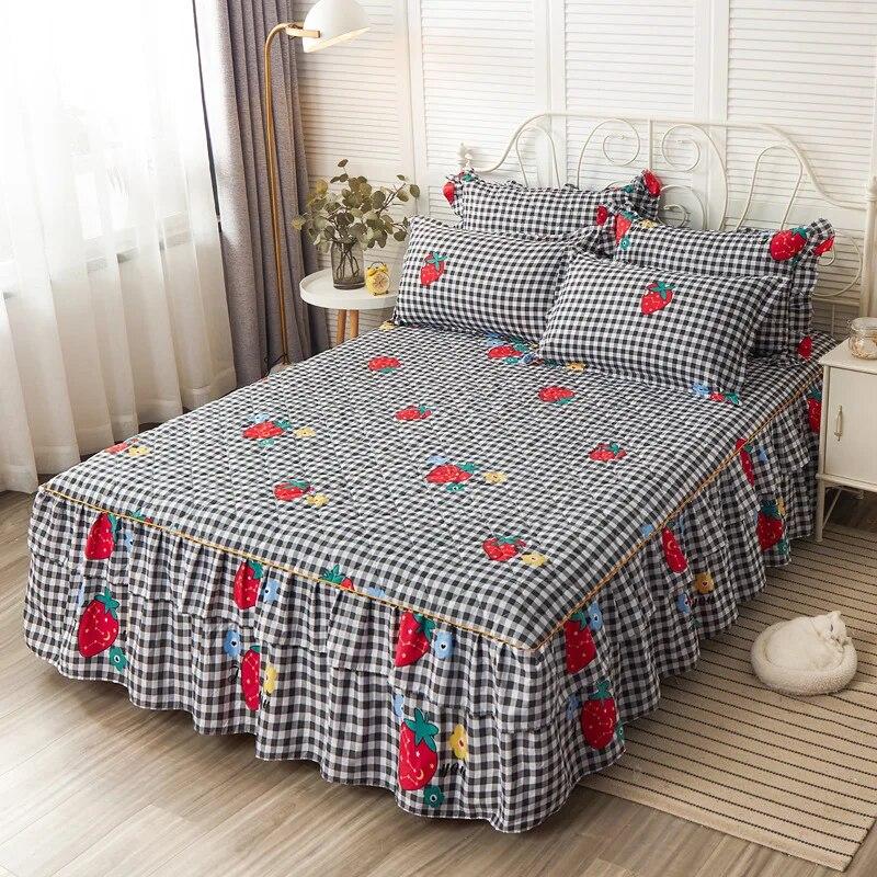 Роскошная удобная простыня из утолщенного хлопка, комплект юбки для кровати для королевы, королевского размера, стеганое покрывало, комплект домашнего текстиля