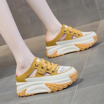 Баотоу полутапочки женские летние уличные сандалии 2025 полые новые популярные на толстой подошве с внутренней платформой дырявые папины кроссовки