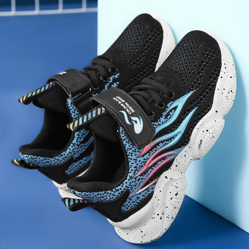 Children's Fashion Flyknit Casual Thick Bottom Velcro Boys' Sports Shoes Night Light Sports Shoes