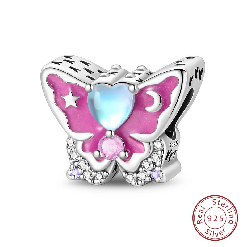 Springtime 925 Silver Sparkling Zircon Colorful Butterfly Charms Beads Fit Qikaola Bracelets DIY Birthday Jewelry Gifts