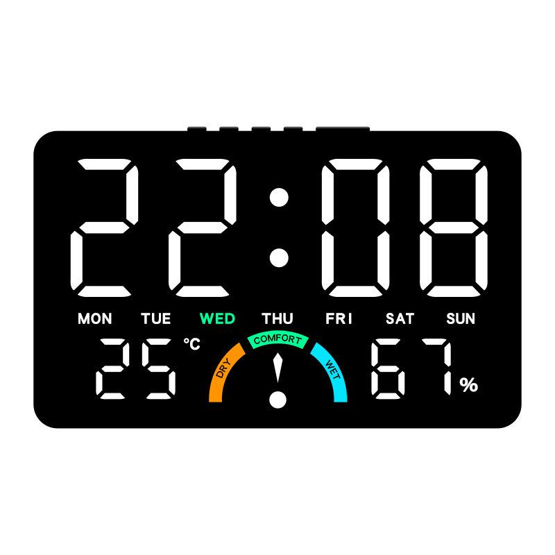 Многофункциональные светодиодные часы GH9007: Большой экран, Настенное и настольное размещение, с функциями температуры, влажности и будильника.
