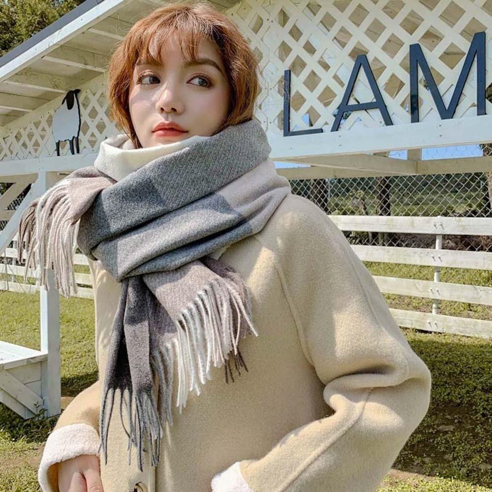 Wool Knitted Wool Scarf Polyester Long Neckscarf with Tassel Large Classic Plaid Scarf Men