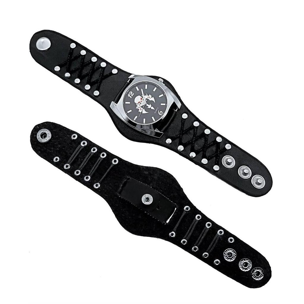 New Design Watch Button Leather Strap Skull Quartz Punk Rock Gothic Wristwatch Unisex Men Women Birthday Christmas Halloween Good Gifts
