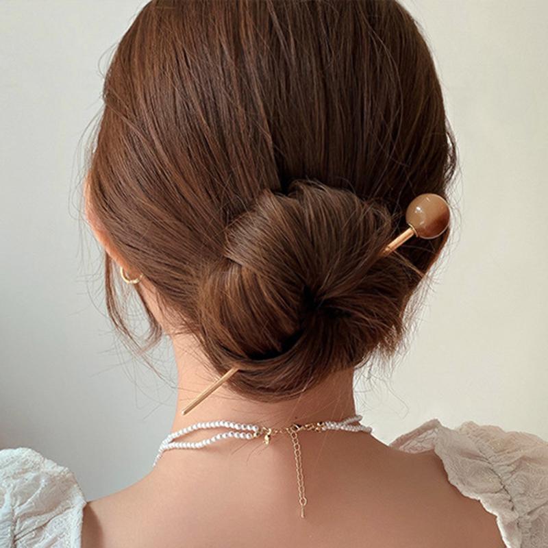 Hallow Women Fashion Hairpin Straight Ball Metal Hair Stick Pin Headdress Elegant Jewelry Accessories Wedding Party Headwear