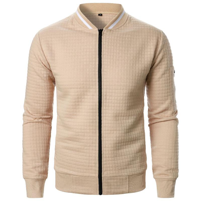 New men's plaid solid color cardigan sweater men's zipper stand-up neck sweater jacket