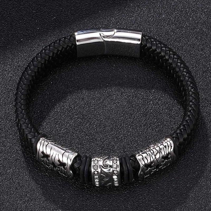 Men Bracelets Braided Leather Stainless Steel Small Adorn Charms Cuff Bracelets Bangles Punk Jewelry Gift