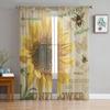Sunflower Bee Butterfly Retro Curtain For Living Room Transparent Tulle Curtains Window Sheer For The Bedroom Accessories Decor